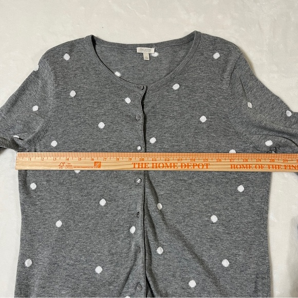 TALBOTS Womens Cardigan Gray White Polka Dot Size Large Petite - Picture 7 of 9